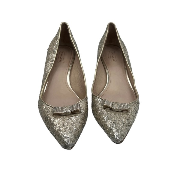 Coach Gold Glitter Rhinestone Bows Monroe Pointed Toe Pumps Size 38 Women’s - Picture 3 of 10